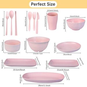 Eco Friendly，Wheat Straw Dinnerware Sets(60pcs)， Multicolor，Lightweight，Degradable ，Durable Dinner Plates Set:Bowls，Cups， Plates Set，Salad Bowls——Microwave and Dishwasher Safe