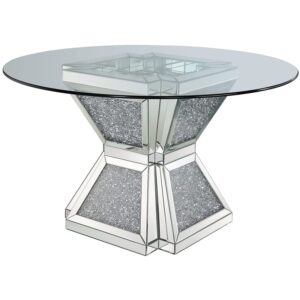 acme furniture noralie dining table, clear glass, mirrored & faux diamonds