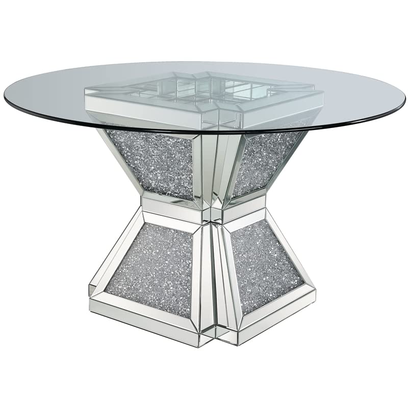 Acme Furniture Noralie Dining Table, Clear Glass, Mirrored & Faux Diamonds