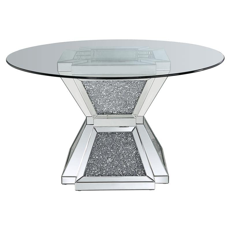 Acme Furniture Noralie Dining Table, Clear Glass, Mirrored & Faux Diamonds