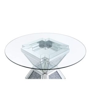 Acme Furniture Noralie Dining Table, Clear Glass, Mirrored & Faux Diamonds