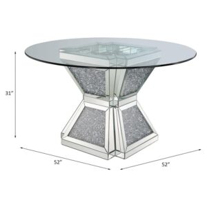 Acme Furniture Noralie Dining Table, Clear Glass, Mirrored & Faux Diamonds