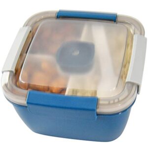 Home-X Section Lunch Box, Lunch Containers for Kids and Adults, Multi-Compartment Food Box, Salad Dressing Container, Spork, 6 ¾" L x 6 ¾" W x 4 ¾" H, Blue