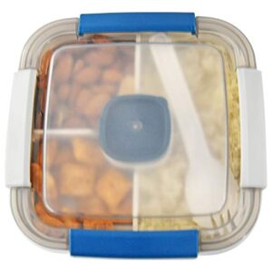 Home-X Section Lunch Box, Lunch Containers for Kids and Adults, Multi-Compartment Food Box, Salad Dressing Container, Spork, 6 ¾" L x 6 ¾" W x 4 ¾" H, Blue