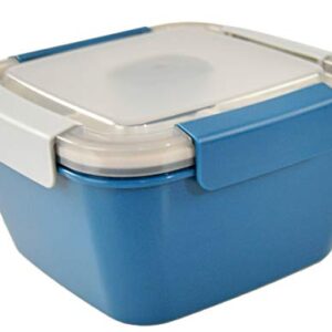 Home-X Section Lunch Box, Lunch Containers for Kids and Adults, Multi-Compartment Food Box, Salad Dressing Container, Spork, 6 ¾" L x 6 ¾" W x 4 ¾" H, Blue