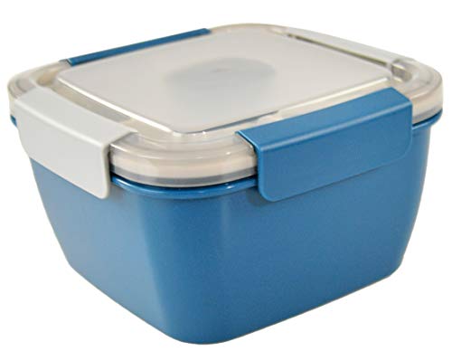 Home-X Section Lunch Box, Lunch Containers for Kids and Adults, Multi-Compartment Food Box, Salad Dressing Container, Spork, 6 ¾" L x 6 ¾" W x 4 ¾" H, Blue