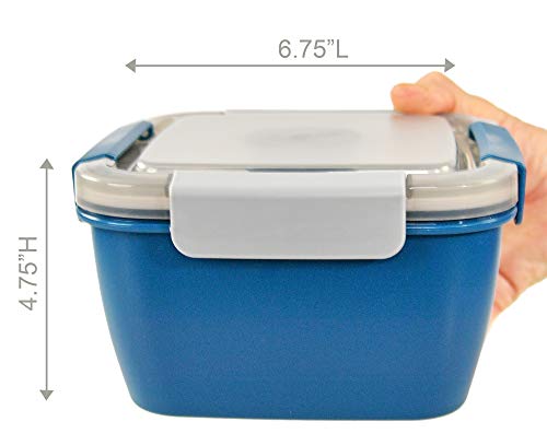 Home-X Section Lunch Box, Lunch Containers for Kids and Adults, Multi-Compartment Food Box, Salad Dressing Container, Spork, 6 ¾" L x 6 ¾" W x 4 ¾" H, Blue