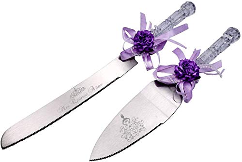 GIFTS INFINITY Mis Quince Anos Sweet Cake Cutter knife, Bridal Cake Cutting Set, Birthday Cake Knife and Server Set Personalized Anniversary Color-Purple Bow - Valentine's Day Gift