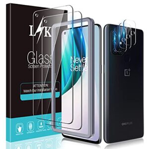 [2 + 3 pack] lϟk compatible for oneplus nord n10 5g, 2 pack tempered glass screen protector and 3 pack camera lens protector, hd clear bubble free, anti-fingerprint, installation tray -gray