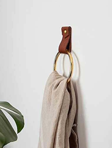 KEYAIIRA - Small Leather Wall Hook, minimalist leather strap hanger for bath towel holder leather wall hook strap towel hook bathroom decor brass towel ring nordic home