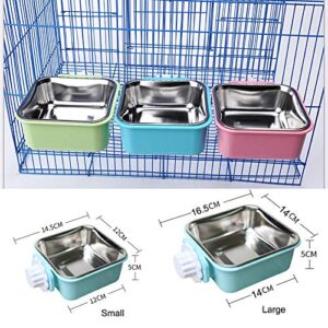 Crate Dog Bowl, Removable Stainless Steel Water Food Feeder Bowls Hanging Pet Cage Bowl Cage Coop Cup for Dogs Cats Puppy Rabbits Bird and Small Pets (Large (Pack of 1), Square Pink)