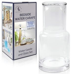 bedside water carafe clear glass carafe with cup for nightstand decor and glass water dispenser or a mouthwash decanter glass drink or mouthwash dispenser with cup lid keeps water clean and fresh