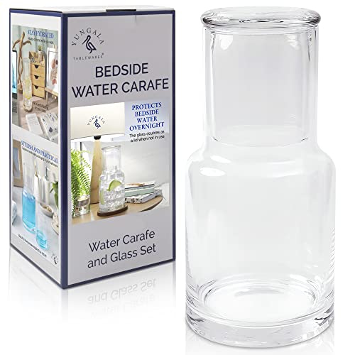 Bedside Water Carafe clear glass carafe with cup for nightstand decor and glass water dispenser or a mouthwash decanter Glass drink or mouthwash dispenser with cup lid keeps water clean and fresh