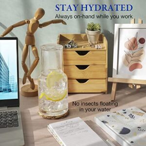 Bedside Water Carafe clear glass carafe with cup for nightstand decor and glass water dispenser or a mouthwash decanter Glass drink or mouthwash dispenser with cup lid keeps water clean and fresh