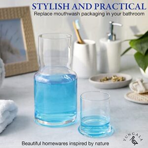 Bedside Water Carafe clear glass carafe with cup for nightstand decor and glass water dispenser or a mouthwash decanter Glass drink or mouthwash dispenser with cup lid keeps water clean and fresh