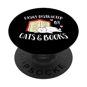 easily distracted by cats and books popsockets swappable popgrip