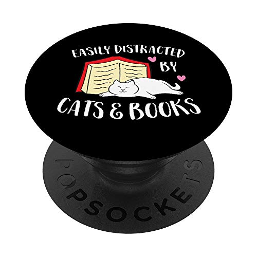 Easily Distracted By Cats And Books PopSockets Swappable PopGrip