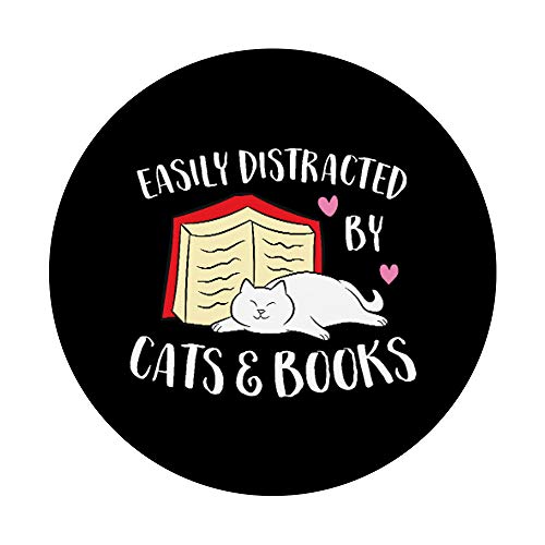 Easily Distracted By Cats And Books PopSockets Swappable PopGrip