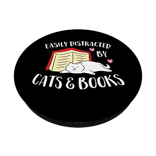 Easily Distracted By Cats And Books PopSockets Swappable PopGrip