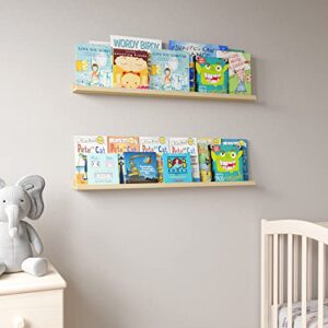 Wallniture Denver 36" Floating Shelves for Kids Room, Wood Nursery Shelves, Kids Room Shelves, Natural Photo Ledge for Nursery Room, Floating Book Shelves for Kids Room Set of 2