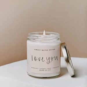 Sweet Water Decor, Love You Candle | Mahogany Teakwood Scented Soy Wax Candle for Home | Valentine's Day Gifts | 9oz Clear Jar, 40 Hour Burn Time