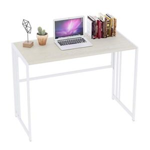gezen folding desk 40'' computer desk for home office, no assembly office desk foldable simple study writing desk table for small spaces(beige, white)
