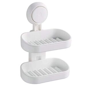 elebac double layer soap dished holder suction cup, soap bar holder with drainage design for soap saver, wall mounted soap tray for bathroom shower, reusable, removable, waterproof, plastic, white