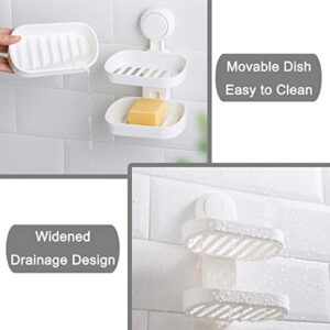Elebac Double Layer Soap Dished Holder Suction Cup, Soap Bar Holder with Drainage Design for Soap Saver, Wall Mounted Soap Tray for Bathroom Shower, Reusable, Removable, Waterproof, Plastic, White