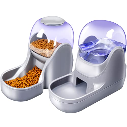 2 Pack Automatic Cat Feeders- Dog Water Bowl Dispenser and Dog Food Bowls Set Dog Feeding & Watering Supplies for Small Medium Big Pets Cat Bowls for Food and Water 1 Gallon