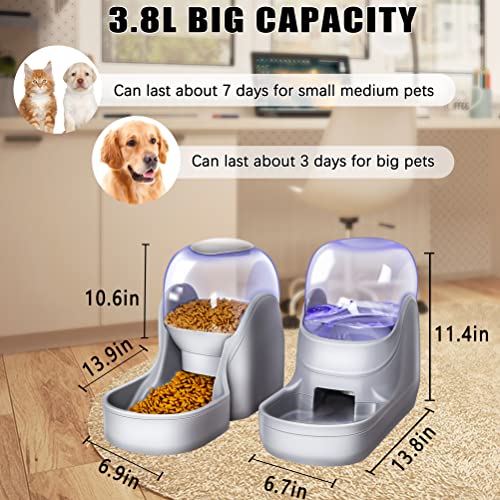 2 Pack Automatic Cat Feeders- Dog Water Bowl Dispenser and Dog Food Bowls Set Dog Feeding & Watering Supplies for Small Medium Big Pets Cat Bowls for Food and Water 1 Gallon