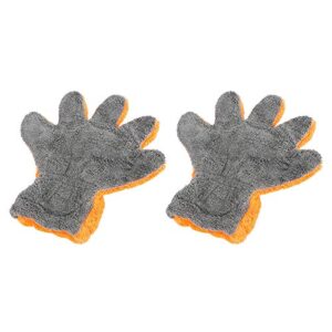 x autohaux pair orange gray coral fleece car wash mitt microfiber five finger glove double sided dirt washing tool