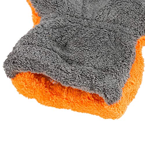 X AUTOHAUX Pair Orange Gray Coral Fleece Car Wash Mitt Microfiber Five Finger Glove Double Sided Dirt Washing Tool