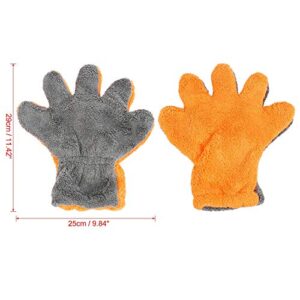 X AUTOHAUX Pair Orange Gray Coral Fleece Car Wash Mitt Microfiber Five Finger Glove Double Sided Dirt Washing Tool