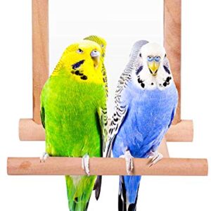 Blessed family Bird Parakeet Mirror for Cage,Parrot Perch Stand,Wooden Hummingbird Swing Toy,Parakeet Accessories for Cockatiels Conure Finch Lovebird Canary African Grey Macaw