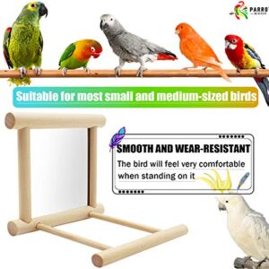 Blessed family Bird Parakeet Mirror for Cage,Parrot Perch Stand,Wooden Hummingbird Swing Toy,Parakeet Accessories for Cockatiels Conure Finch Lovebird Canary African Grey Macaw