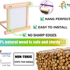 Blessed family Bird Parakeet Mirror for Cage,Parrot Perch Stand,Wooden Hummingbird Swing Toy,Parakeet Accessories for Cockatiels Conure Finch Lovebird Canary African Grey Macaw