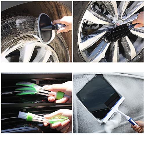 AUTODECO 22Pcs Car Wash Cleaning Tools Kit Car Detailing Set with Olive Green Canvas Bag Collapsible Bucket Wash Mitt Sponge Towels Tire Brush Window Scraper Duster Complete Interior Car Care Kit