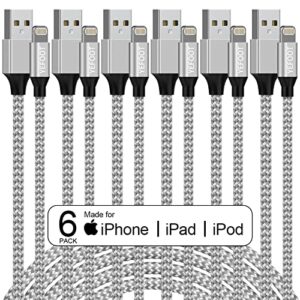 [apple mfi certified] 6pack[3/3/6/6/6/10ft] iphone charger lightning cable compatible iphone 14promax/14pro/14/14plus/13pro/13/12pro/12/11 and more-silver&white