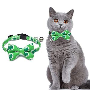 x-m st. patrick's day cat collar with bow tie bell,shamrocks pattern,safety breakaway cat pet collar