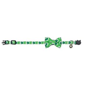X-M St. Patrick's Day Cat Collar with Bow Tie Bell,Shamrocks Pattern,Safety Breakaway Cat Pet Collar