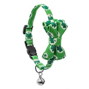 X-M St. Patrick's Day Cat Collar with Bow Tie Bell,Shamrocks Pattern,Safety Breakaway Cat Pet Collar