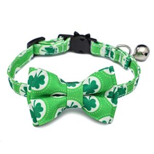 X-M St. Patrick's Day Cat Collar with Bow Tie Bell,Shamrocks Pattern,Safety Breakaway Cat Pet Collar