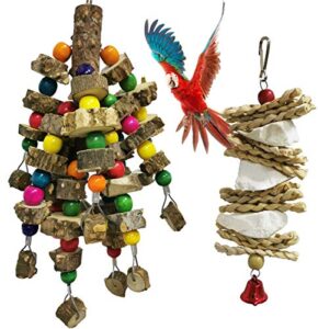 kathson 2pcs natural parrot chewing toys wood bird toy hanging parakeet hammock cage accessories cuttlebone beak grinding for parrots cockatoos african grey cockatiels conure eclectus budgies