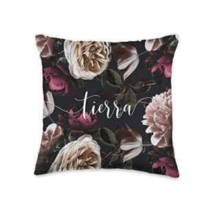 tierra personalized girls & womens name gifts tierra-elegant floral rose & peony personalized name throw pillow, 16x16, multicolor
