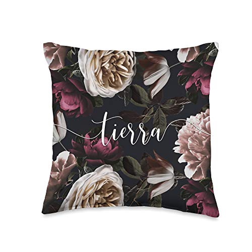 Tierra Personalized Girls & Womens Name Gifts Tierra-Elegant Floral Rose & Peony Personalized Name Throw Pillow, 16x16, Multicolor