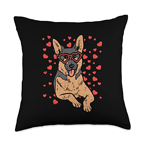 BoredKoalas German Shepherd Pillows Dog Lover Gift Heart Glasses German Shepherd Valentines Day Dog Lover Gift Throw Pillow, 18x18, Multicolor