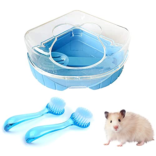 kathson Hamster Bathroom Gerbil Sand Dry Bath Plastic Container Small Animal Toilet Sandbox with Scoop and 2 Pcs Bathing Brush for Hamster Gerbil Mice