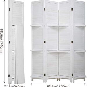 Room Dividers and Folding Privacy Screens 4 Panel 69 Inch Tall Portable Room Seperating Divider w/ 3 Display Shelves Solid Wood Room Partitions and Dividers Freestanding for Home, Office, Restaurant