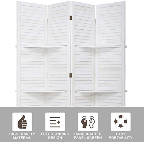 Room Dividers and Folding Privacy Screens 4 Panel 69 Inch Tall Portable Room Seperating Divider w/ 3 Display Shelves Solid Wood Room Partitions and Dividers Freestanding for Home, Office, Restaurant