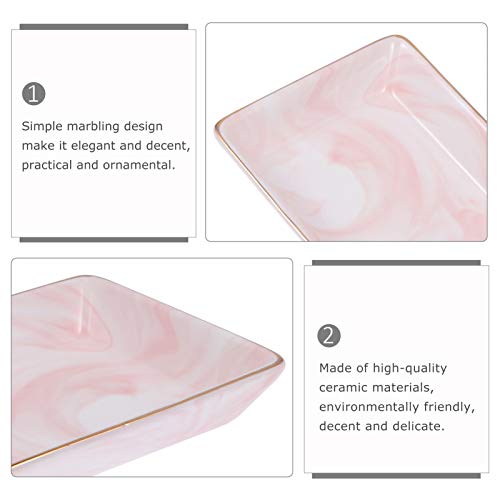 Cabilock 2PCS Bathroom Vanity Tray Marble Pattern Ceramic Toothbrush Holder Countertop Storage Organizer Decorative Jewelry Display Tray (Pink)